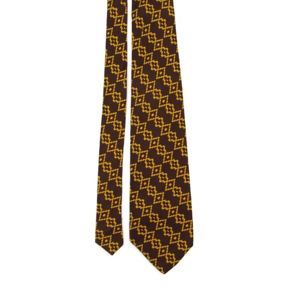 Vintage 70s Resisto Wide Necktie Brown Yellow Retro Geometric 54x4" Made in USA - Picture 4 of 9